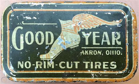 goodyear no rim cut tires metal box|Vintage Good Year Akron, Ohio No Rim Cut Tires Tin Box.